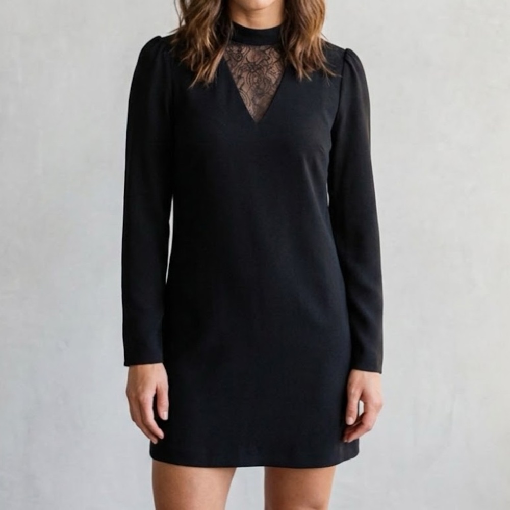 Ali & Jay Black Long Sleeve Mock Neck Gothic Mini Slip Dress Medium